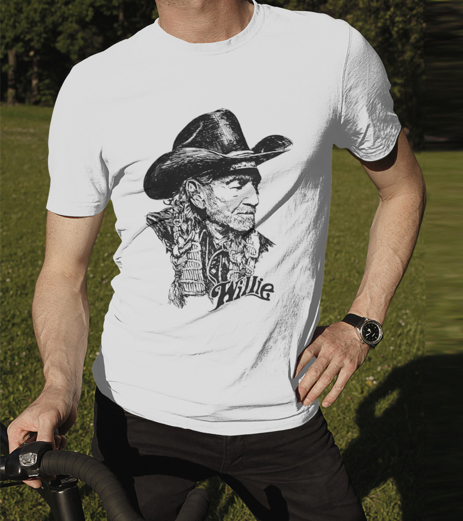 Willie Nelson Cowboy Hat Braid Classic Sketch T-Shirt