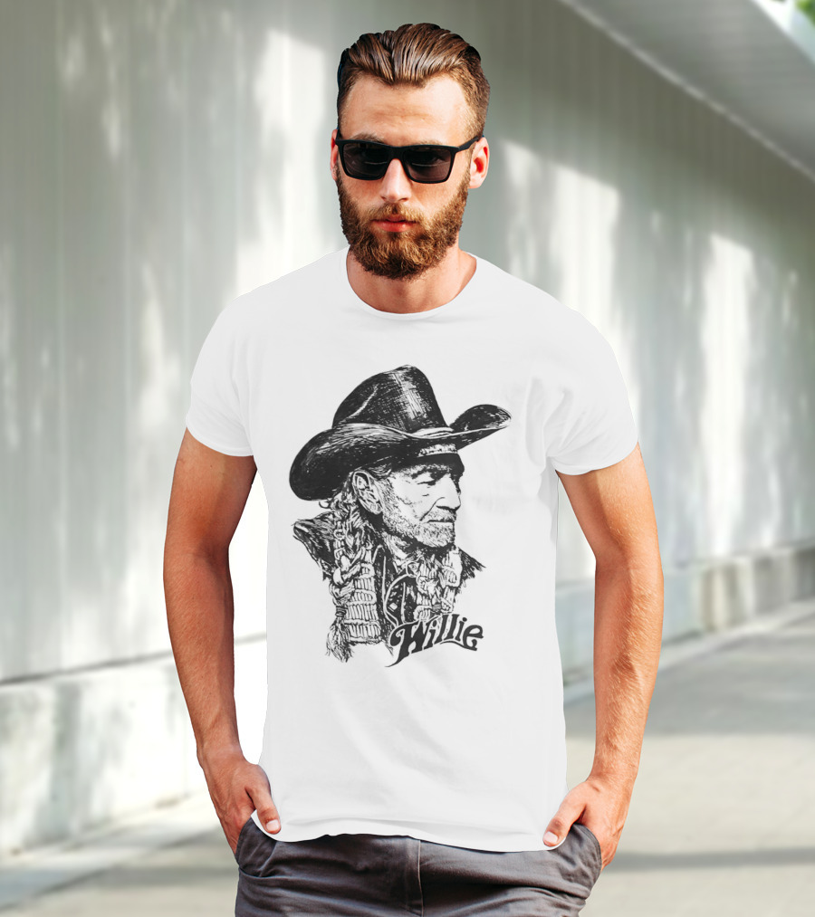 Willie Nelson Cowboy Hat Braid Classic Sketch T-Shirt