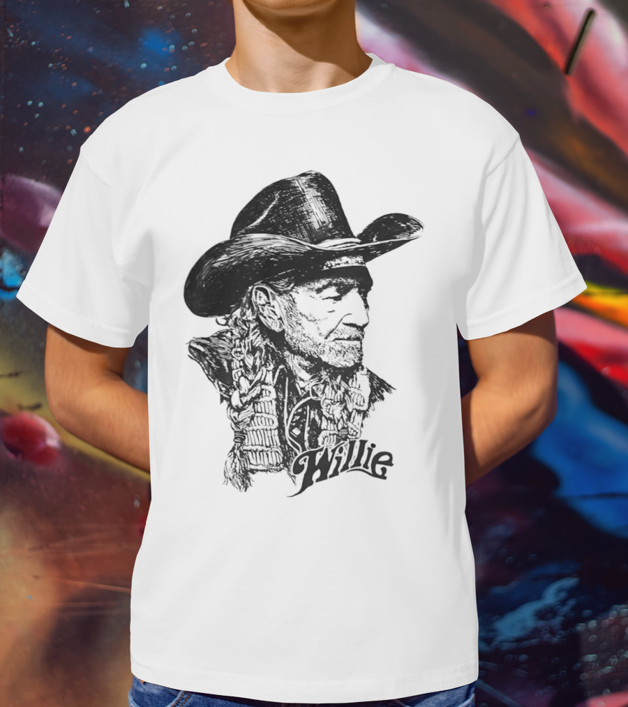 Willie Nelson Cowboy Hat Braid Classic Sketch T-Shirt