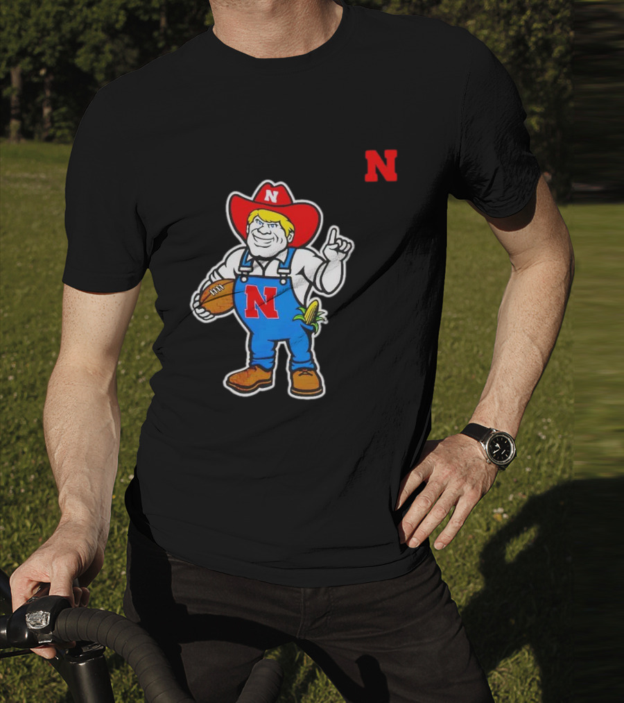 Nebraska Cornhuskers Mascot Holding Football With Corn And N T-Shirt