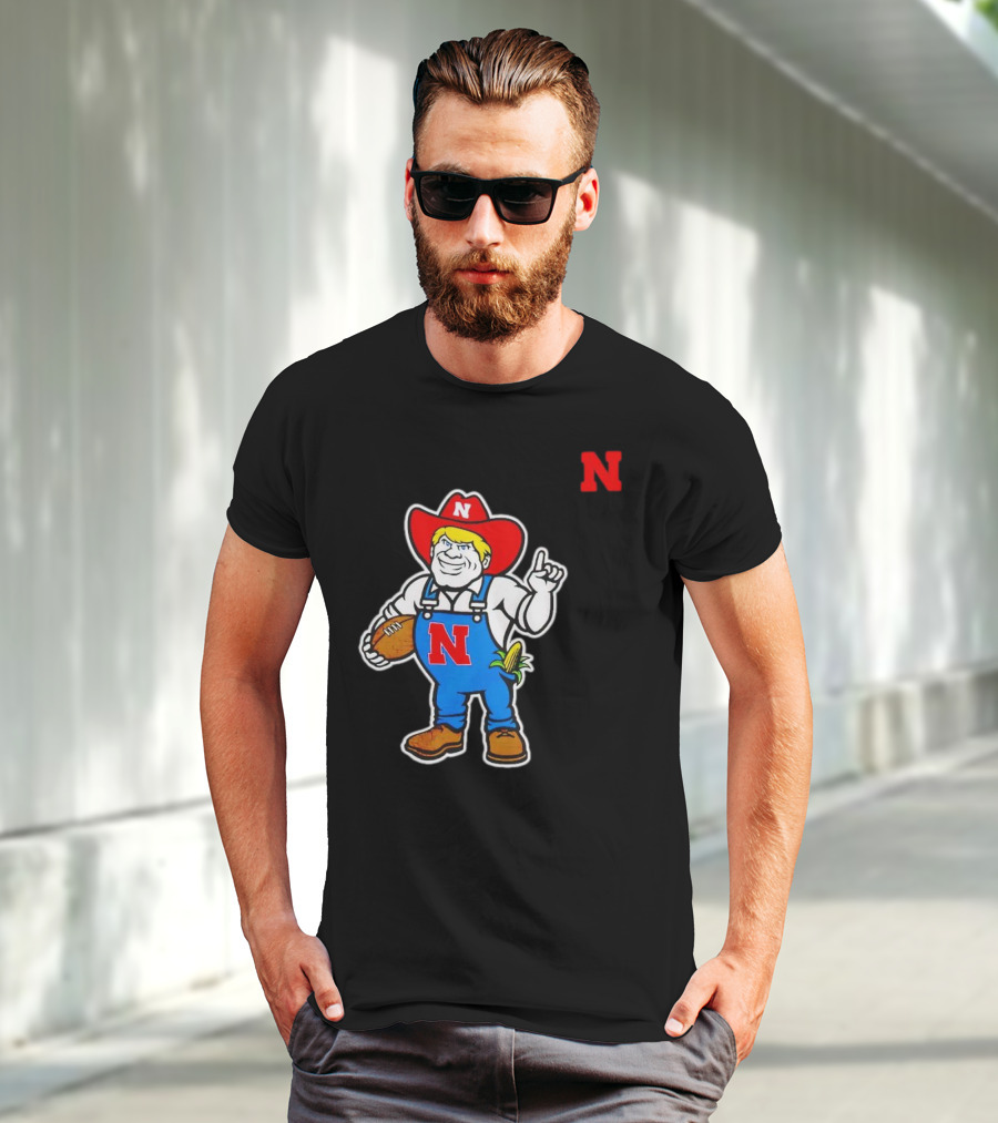 Nebraska Cornhuskers Mascot Holding Football With Corn And N T-Shirt