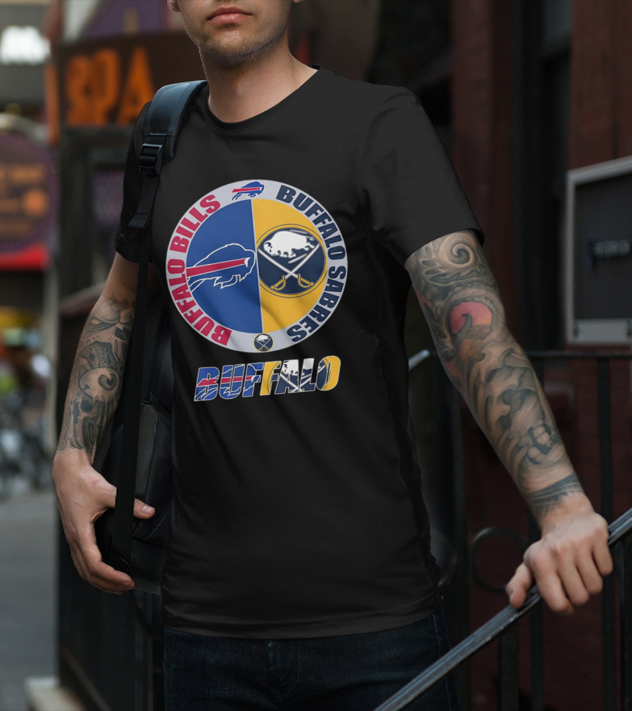 Buffalo Bills Buffalo Sabres Dual Logo Buffalo Text T-Shirt