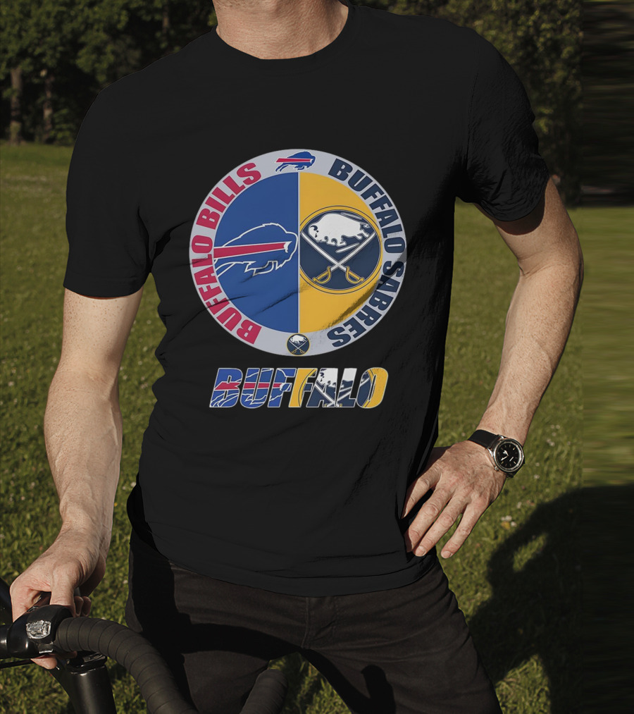 Buffalo Bills Buffalo Sabres Dual Logo Buffalo Text T-Shirt