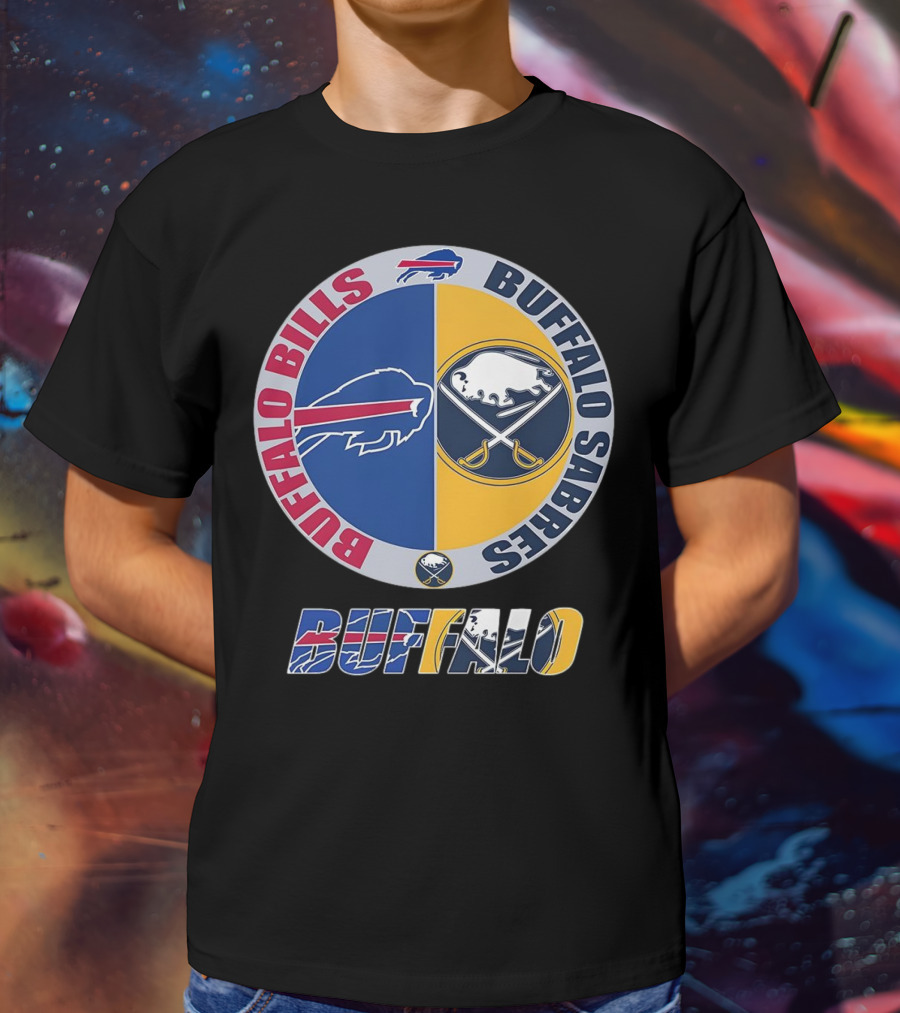 Buffalo Bills Buffalo Sabres Dual Logo Buffalo Text T-Shirt