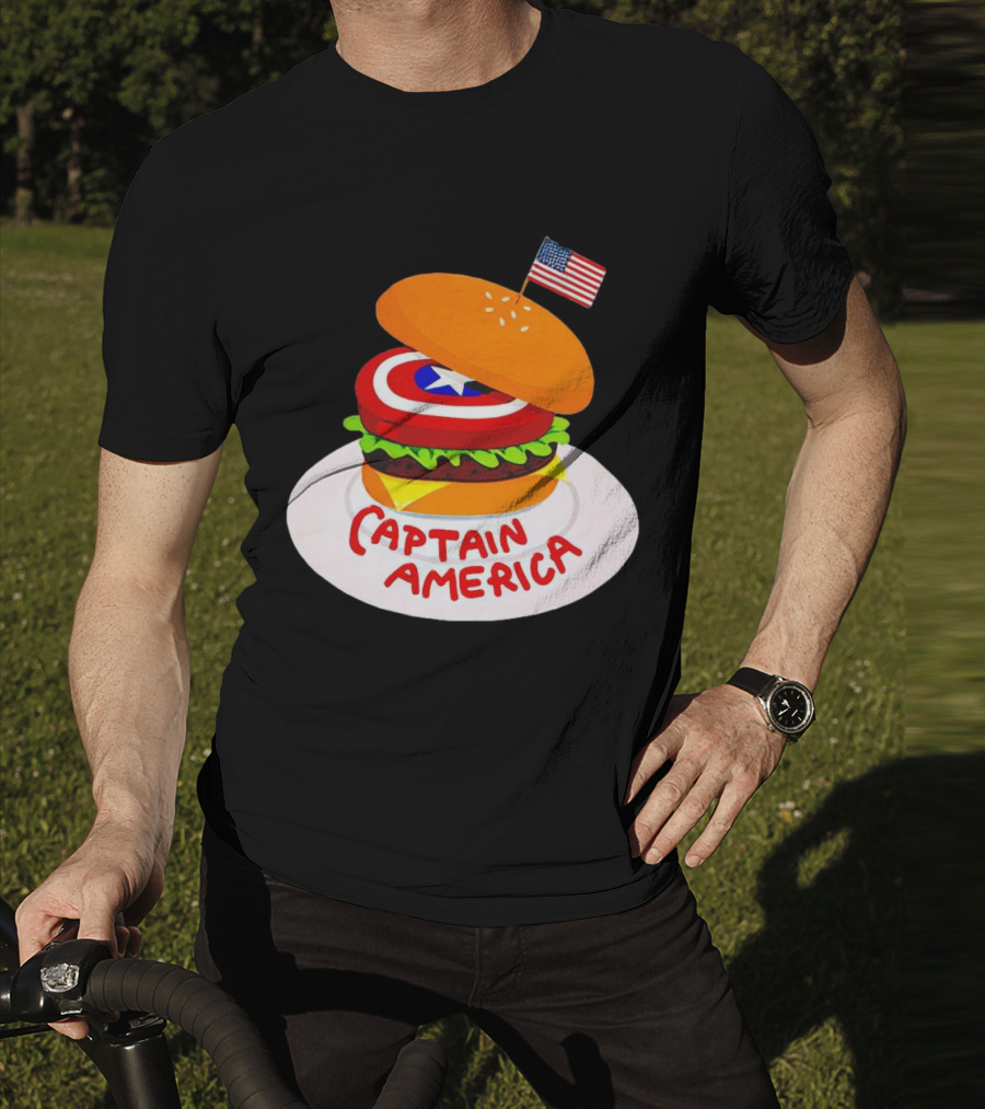 Captain America Burger With Flag And Shield Lettuce Bun T-Shirt