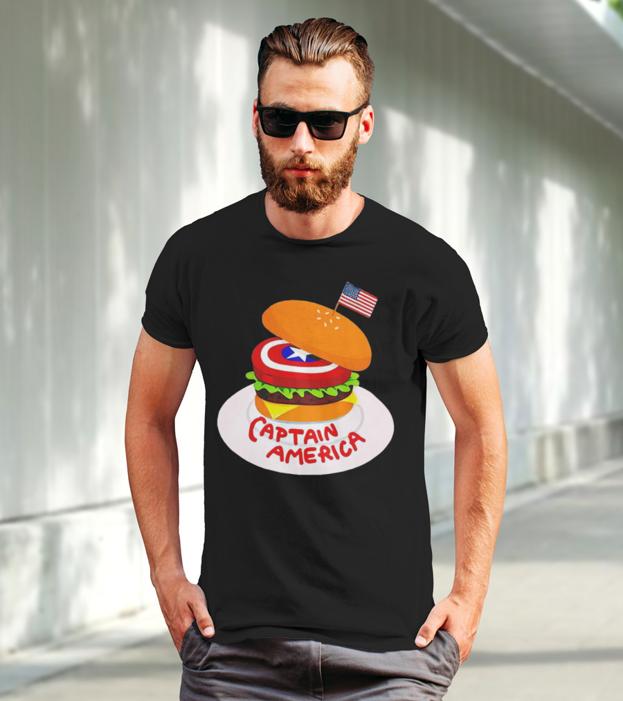 Captain America Burger With Flag And Shield Lettuce Bun T-Shirt