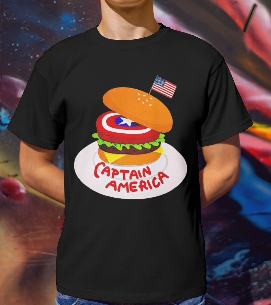 Captain America Burger With Flag And Shield Lettuce Bun T-Shirt