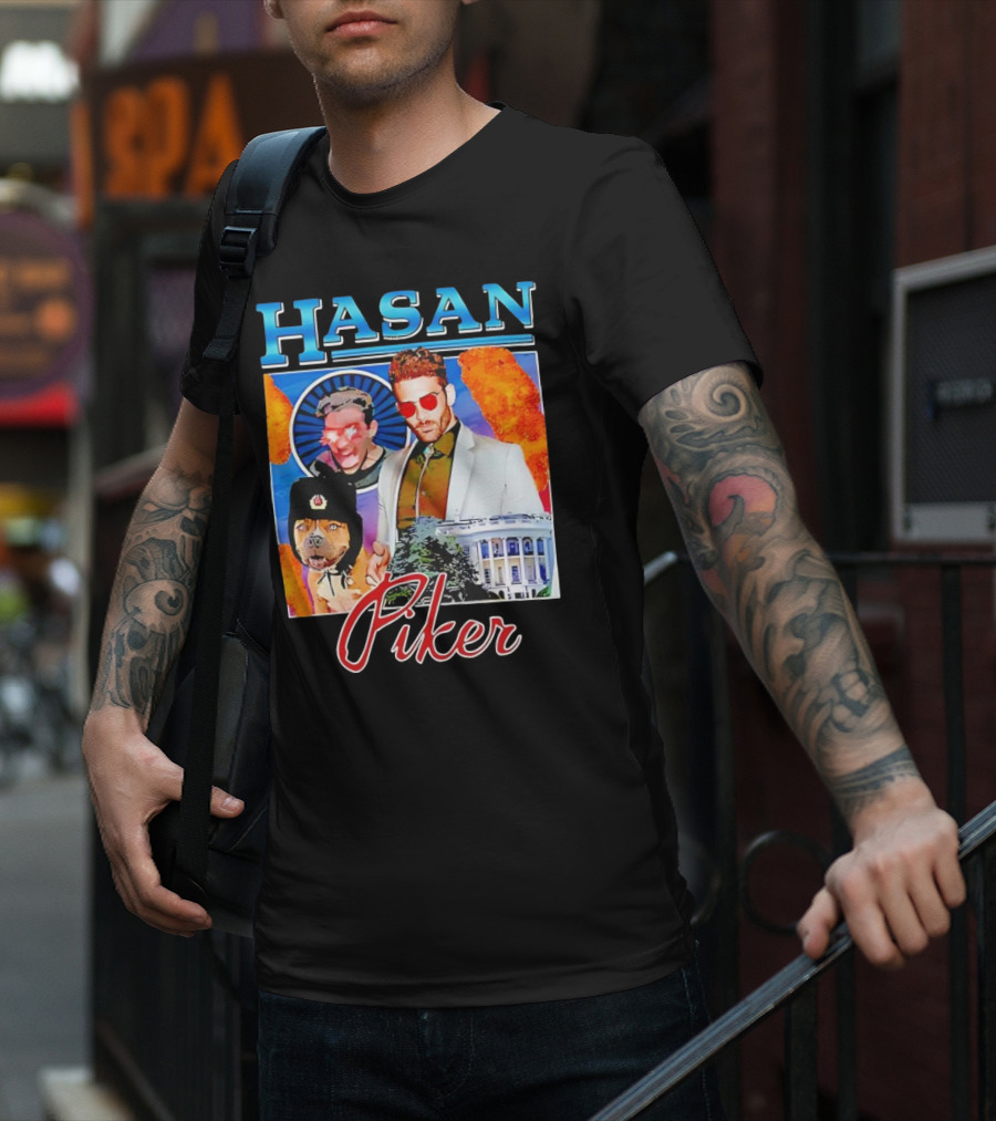 HASAN Piker Sunglasses Red Laser Eyes White House Dog T-Shirt