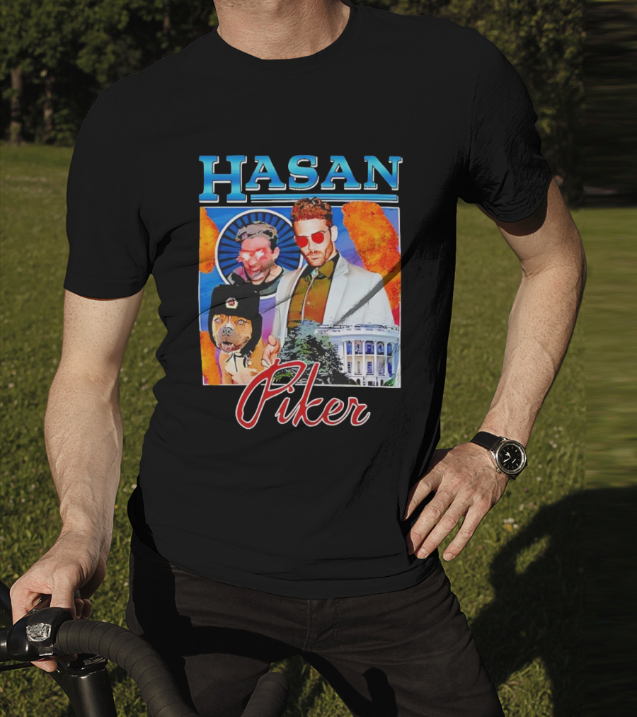 HASAN Piker Sunglasses Red Laser Eyes White House Dog T-Shirt