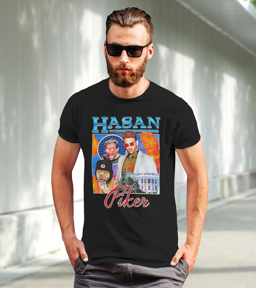 HASAN Piker Sunglasses Red Laser Eyes White House Dog T-Shirt