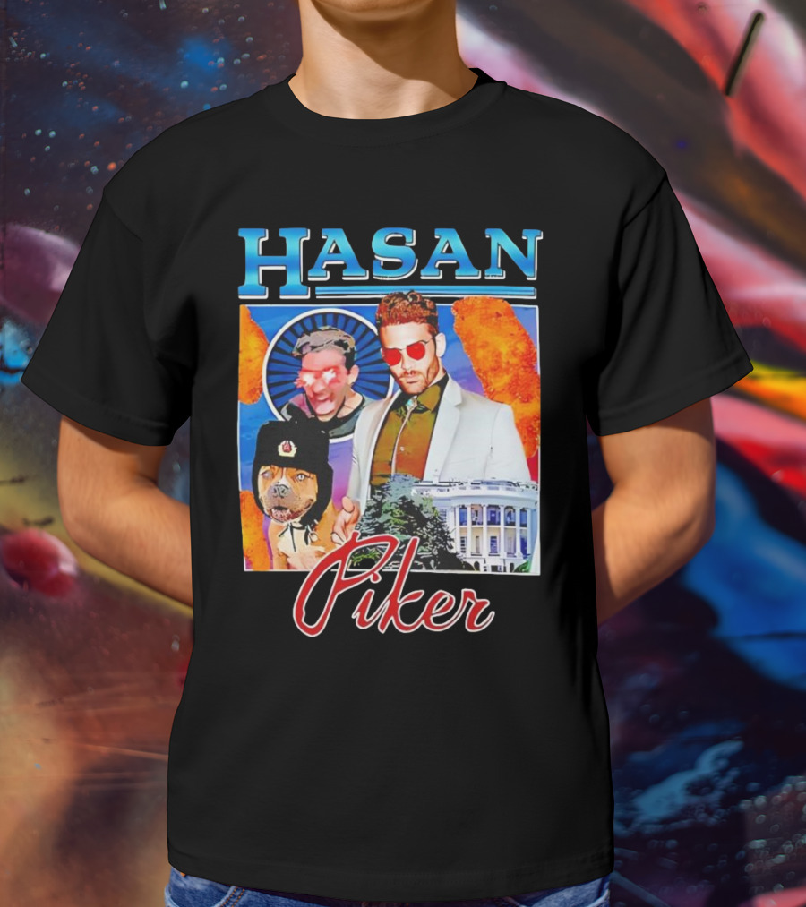 HASAN Piker Sunglasses Red Laser Eyes White House Dog T-Shirt