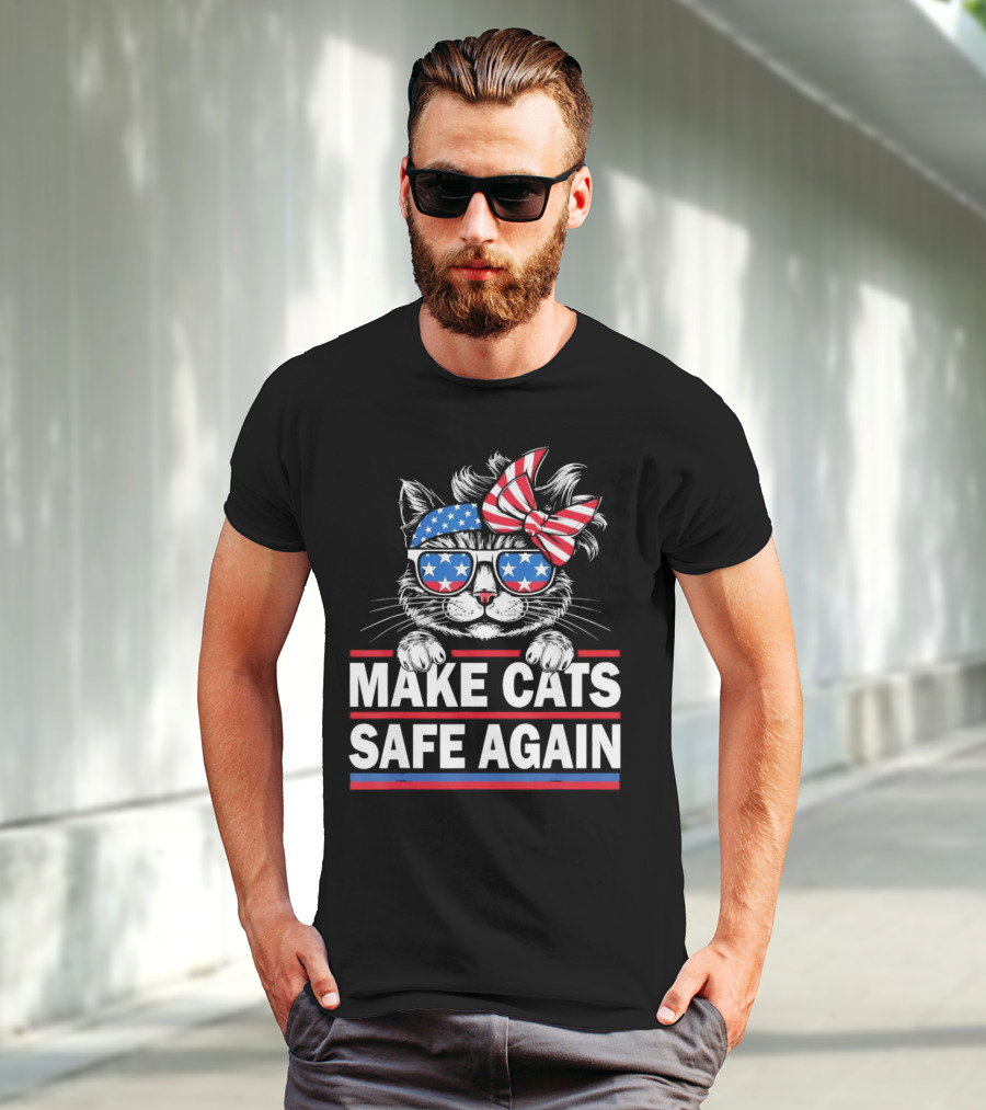 Make Cats Safe Again Funny Cat Lover USA Flag Accessories T-Shirt