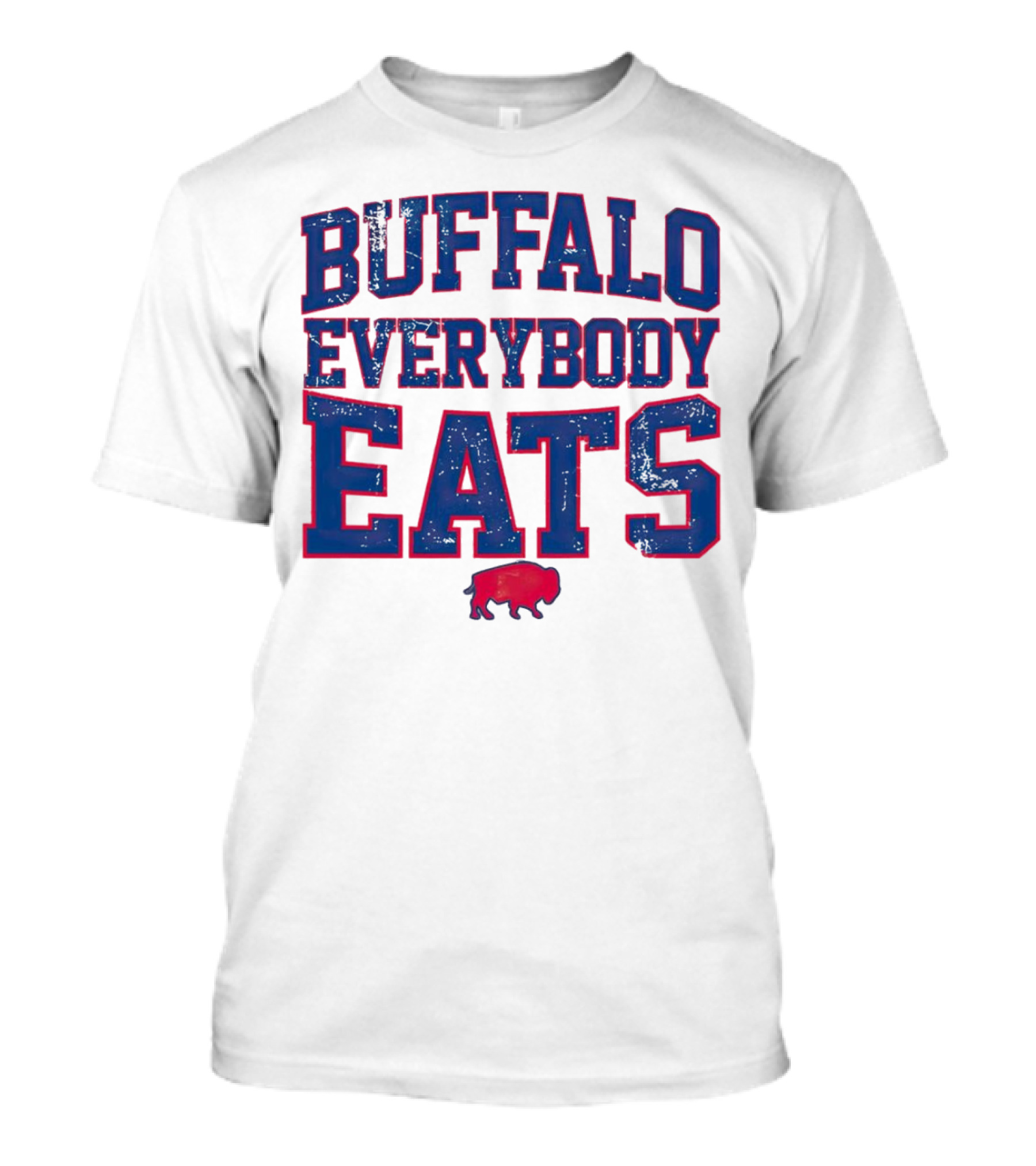 Buffalo Everybody Eats Red Bison Icon Bold Blue Letters T-Shirt