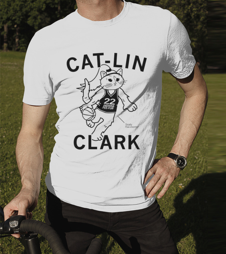Cat-Lin Clark Indiana Fee-Fur Totally Paw-some 22 Basketball Cat T-Shirt