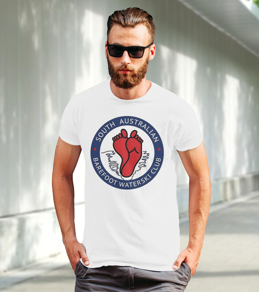 South Australian Barefoot Waterski Club Red Feet Logo Emblem T-Shirt