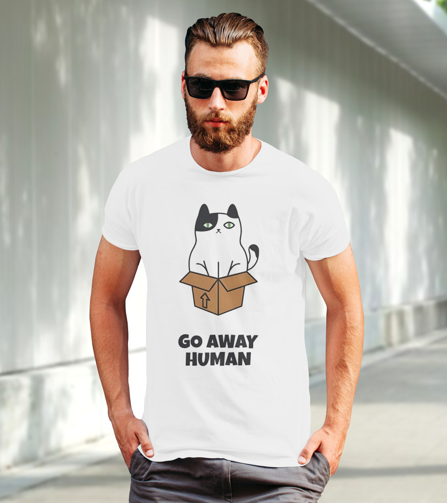 Black Cat In A Box Go Away Human T-Shirt