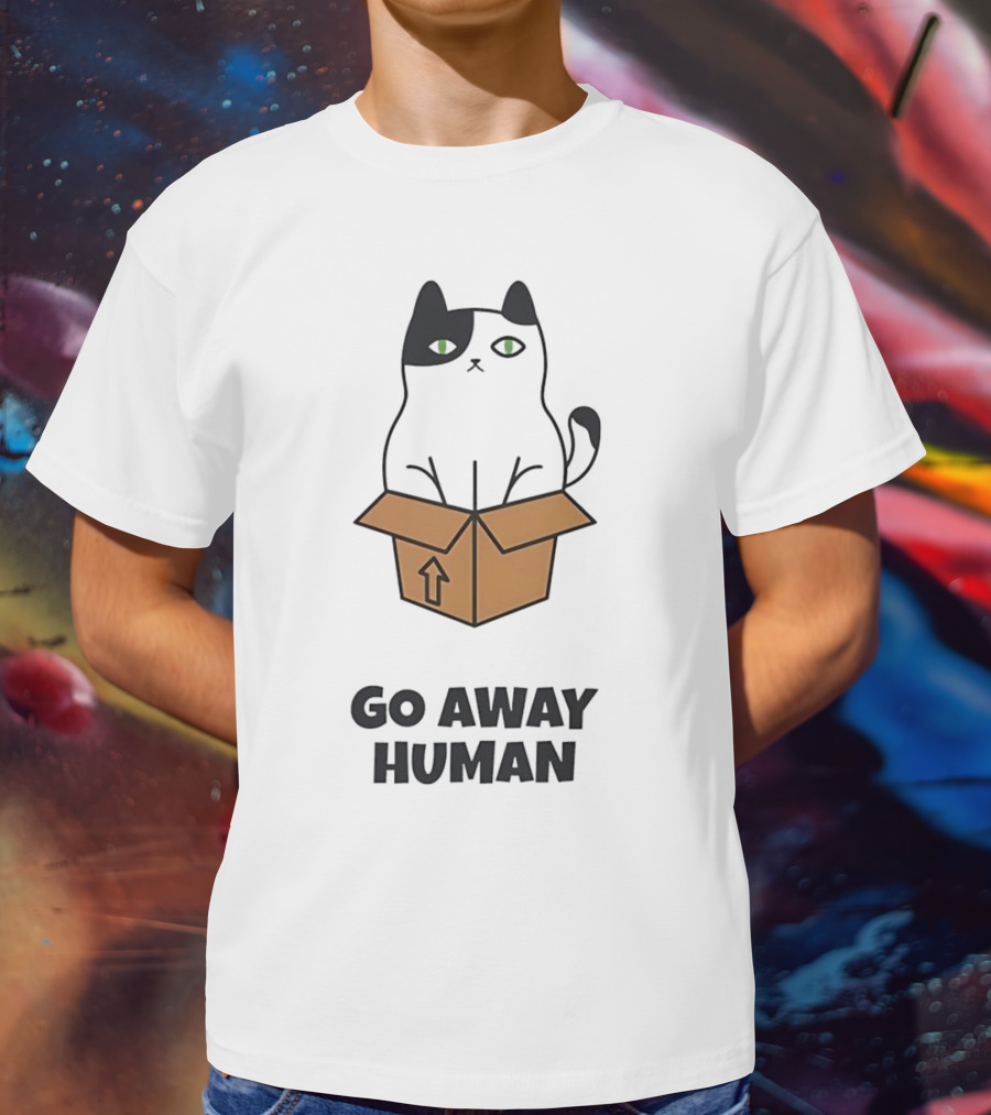 Black Cat In A Box Go Away Human T-Shirt