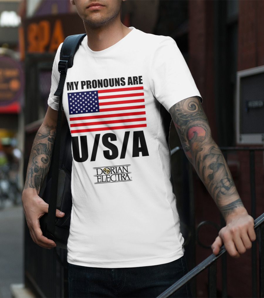 My Pronouns Are USA Dorian Electra American Flag T-Shirt