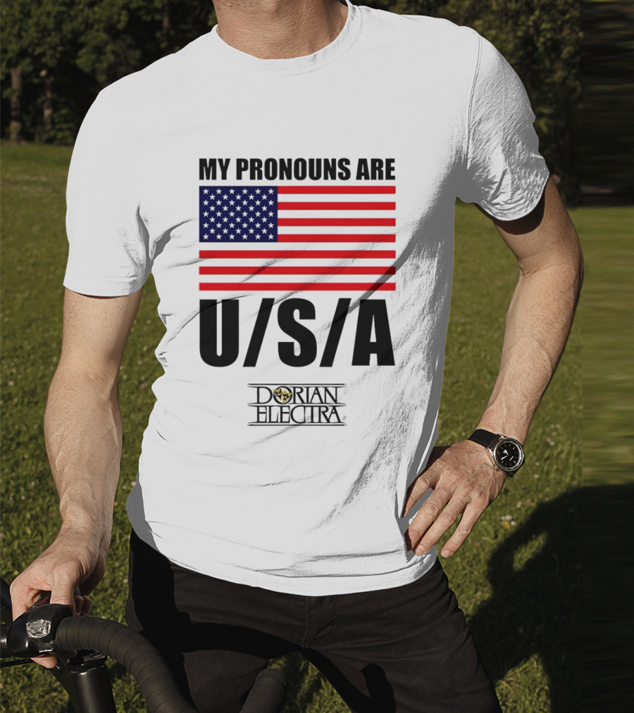 My Pronouns Are USA Dorian Electra American Flag T-Shirt