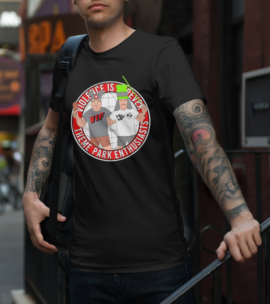 Violence Is Forever Theme Park Enthusiasts VIF Iconic Characters With Lightsaber And Turkey Leg T-Shirt