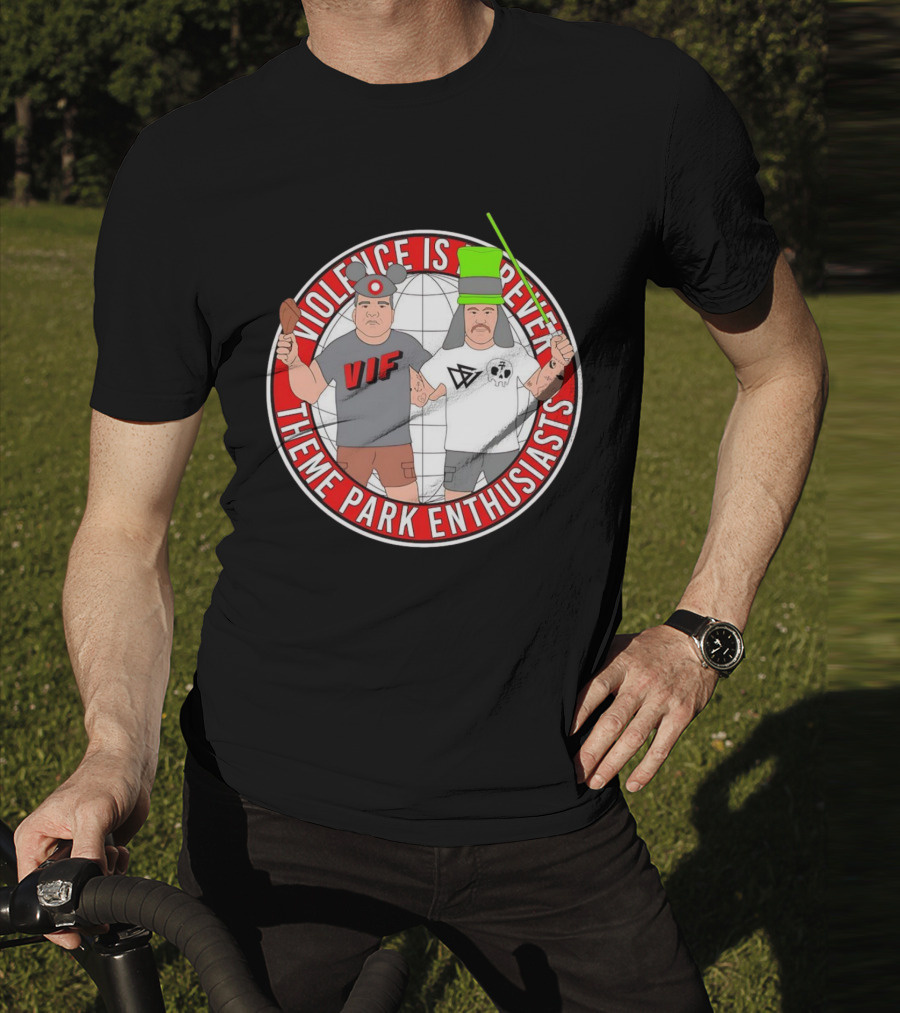 Violence Is Forever Theme Park Enthusiasts VIF Iconic Characters With Lightsaber And Turkey Leg T-Shirt