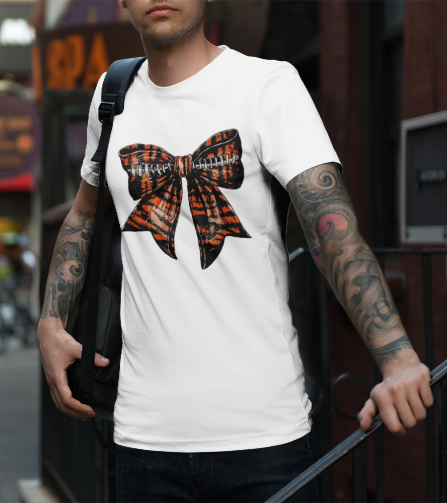 Cincinnati Football Bow Tiger Print Bowtie T-Shirt