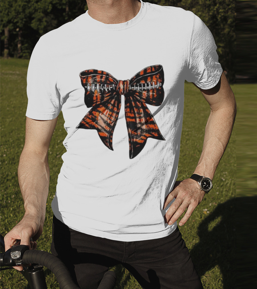 Cincinnati Football Bow Tiger Print Bowtie T-Shirt
