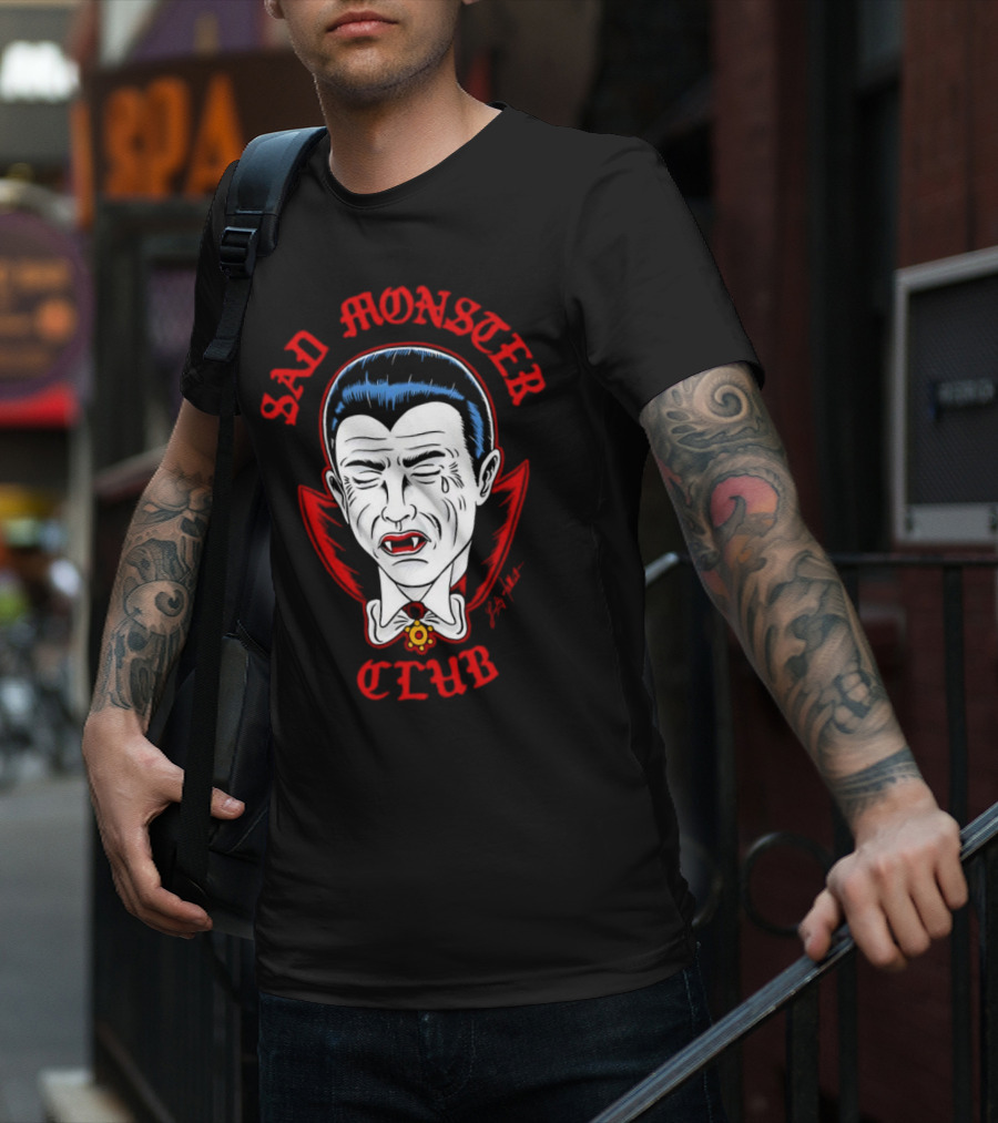 Sad Monster Club Dracula Face Fang Cape Tears T-Shirt