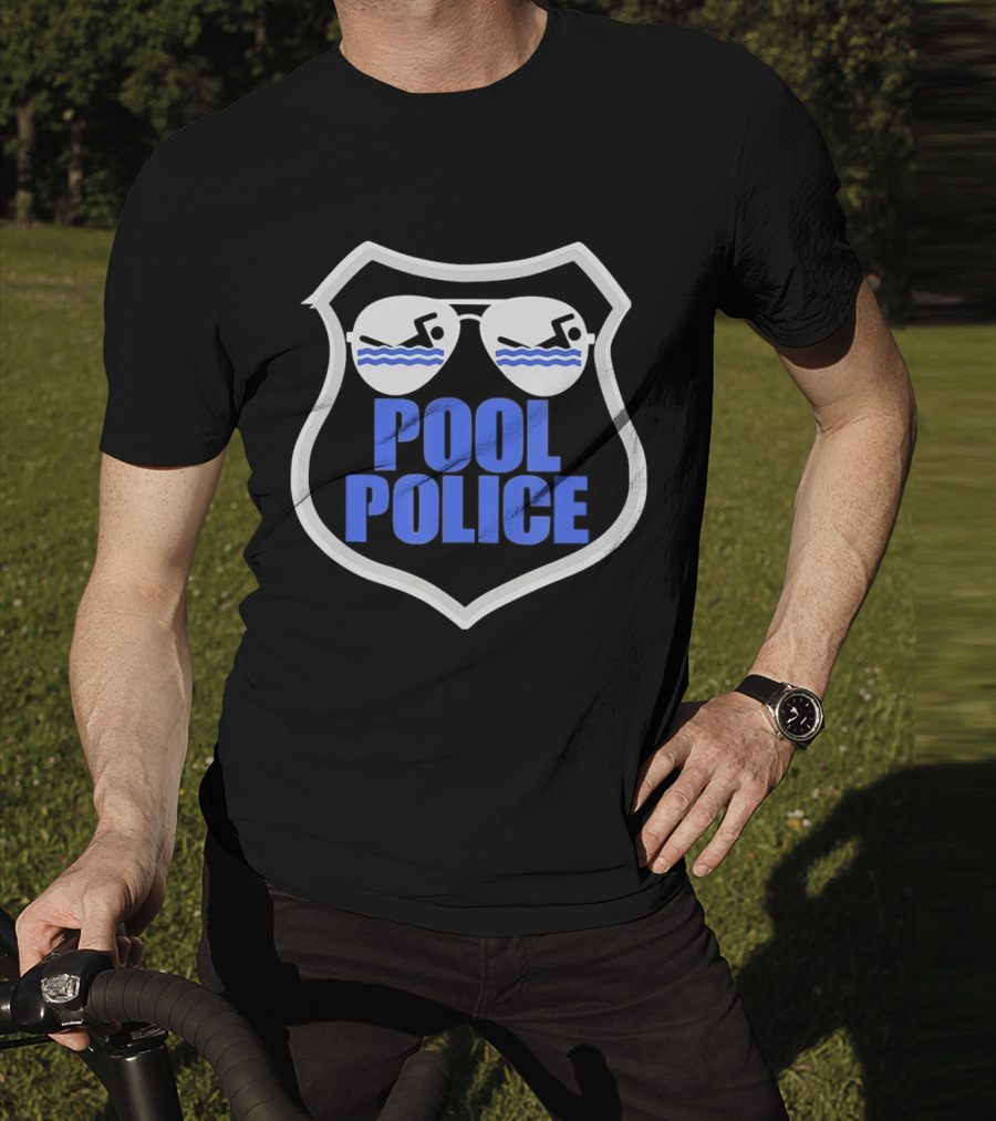 Pool Police Badge With Sunglasses Swimmers T-Shirt
