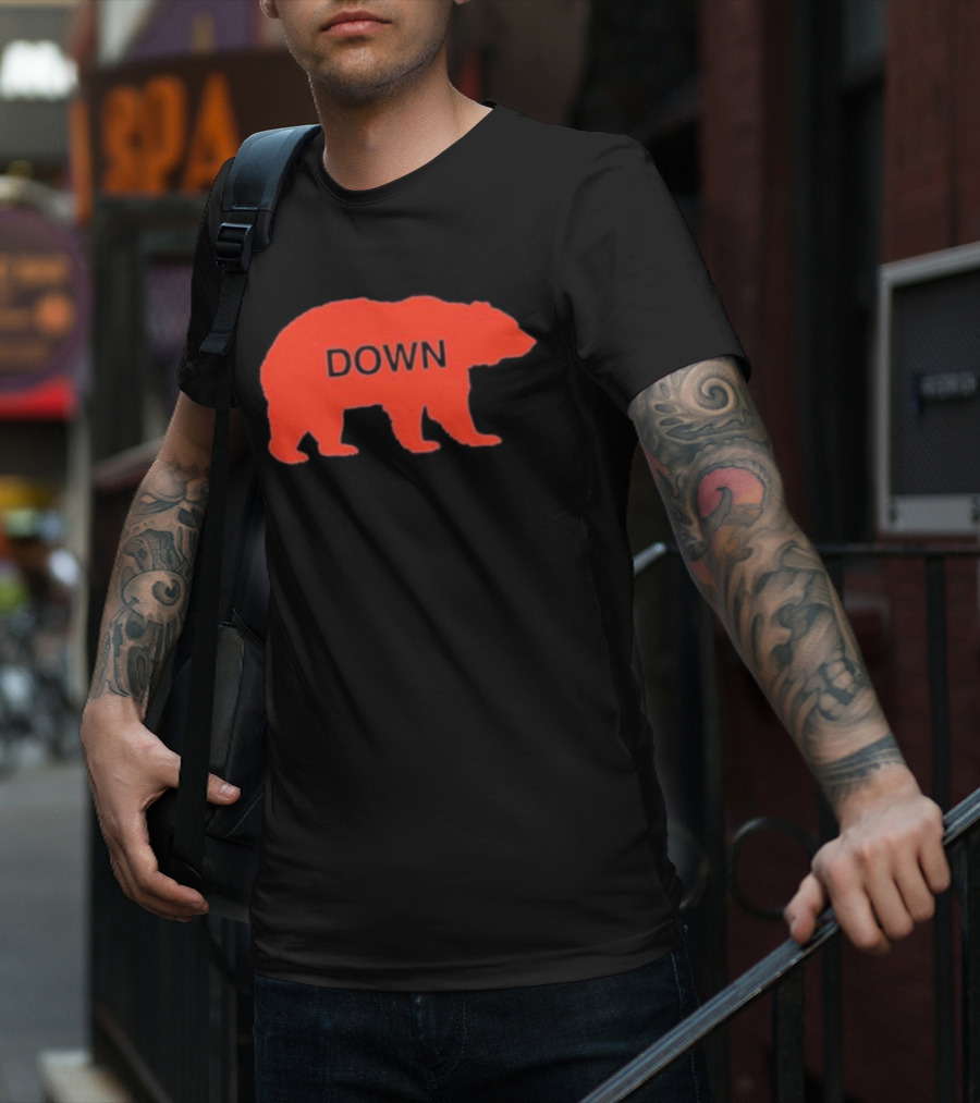 Walking Bear Down Red Bear Silhouette With Text DOWN T-Shirt