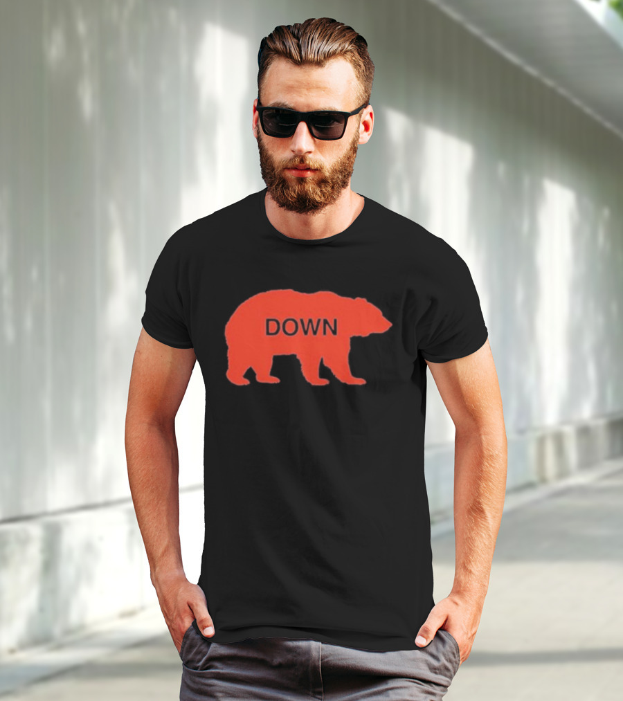 Walking Bear Down Red Bear Silhouette With Text DOWN T-Shirt