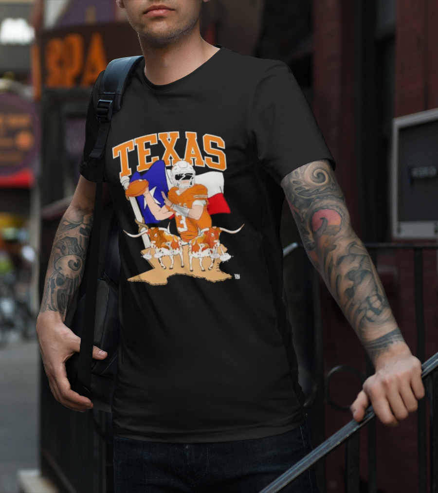 Texas Longhorns Football With Lone Star Flag And Player T-Shirt