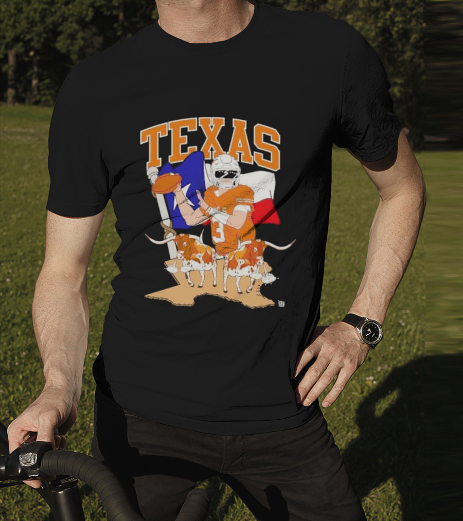 Texas Longhorns Football With Lone Star Flag And Player T-Shirt