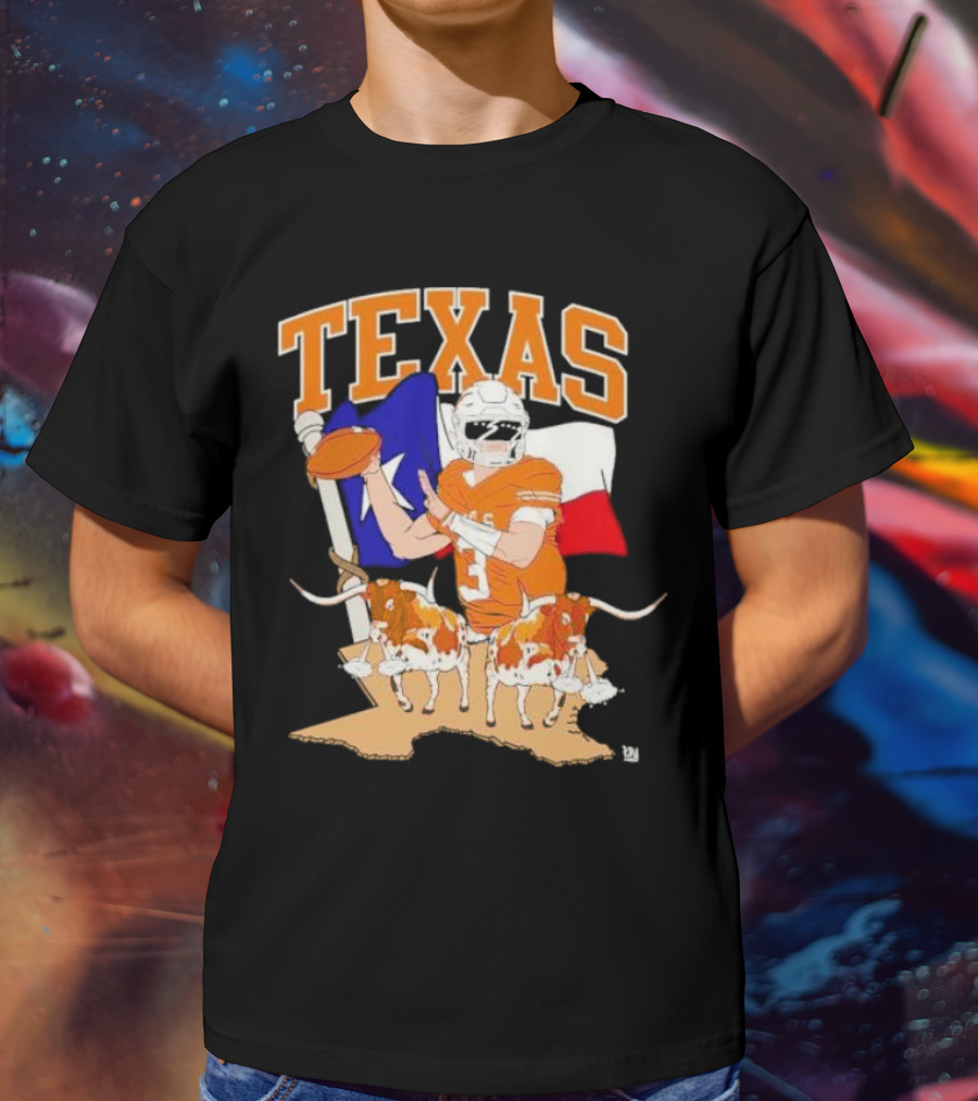 Texas Longhorns Football With Lone Star Flag And Player T-Shirt