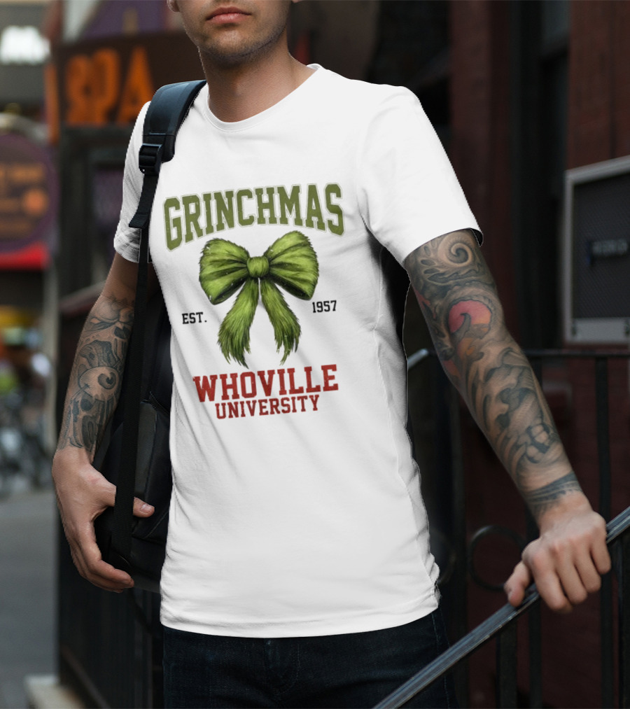 Grinchmas Whoville University Est 1957 Green Bow Emblem T-Shirt
