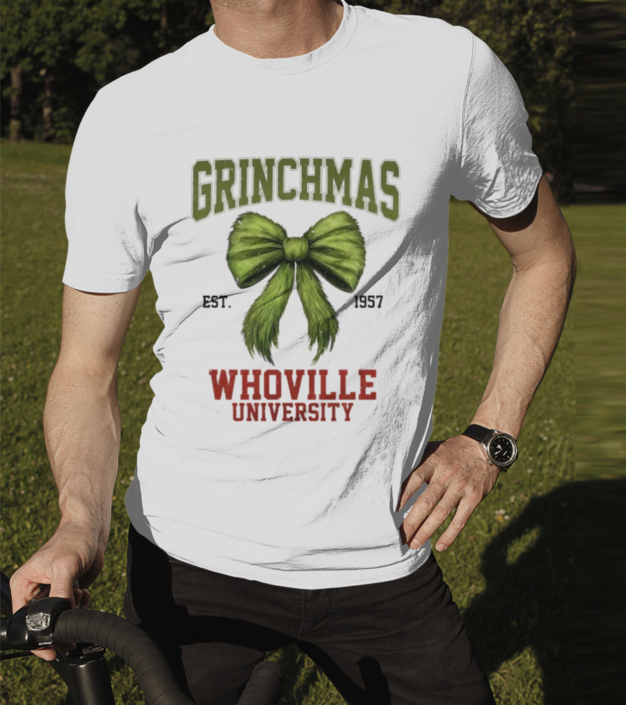 Grinchmas Whoville University Est 1957 Green Bow Emblem T-Shirt
