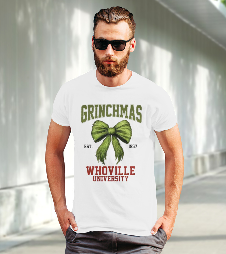 Grinchmas Whoville University Est 1957 Green Bow Emblem T-Shirt
