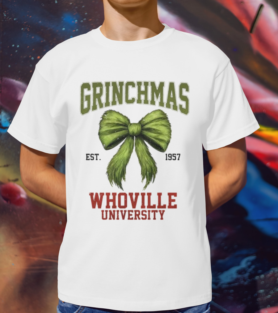 Grinchmas Whoville University Est 1957 Green Bow Emblem T-Shirt