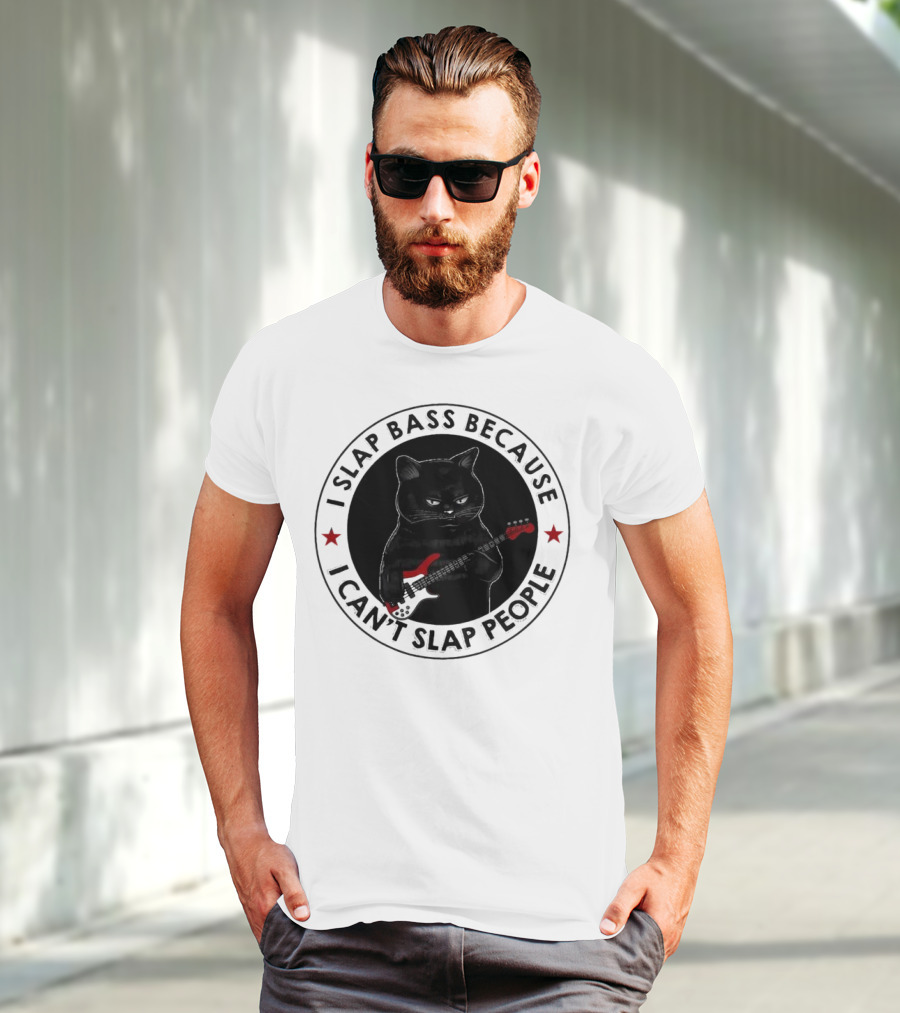 I Slap Bass Because I Can’t Slap People Guitar Cat T-Shirt