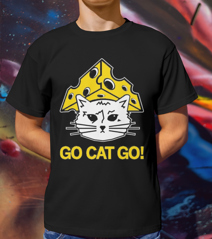 Go Cat Go Cheesehead Cat With Cheese Hat T-Shirt