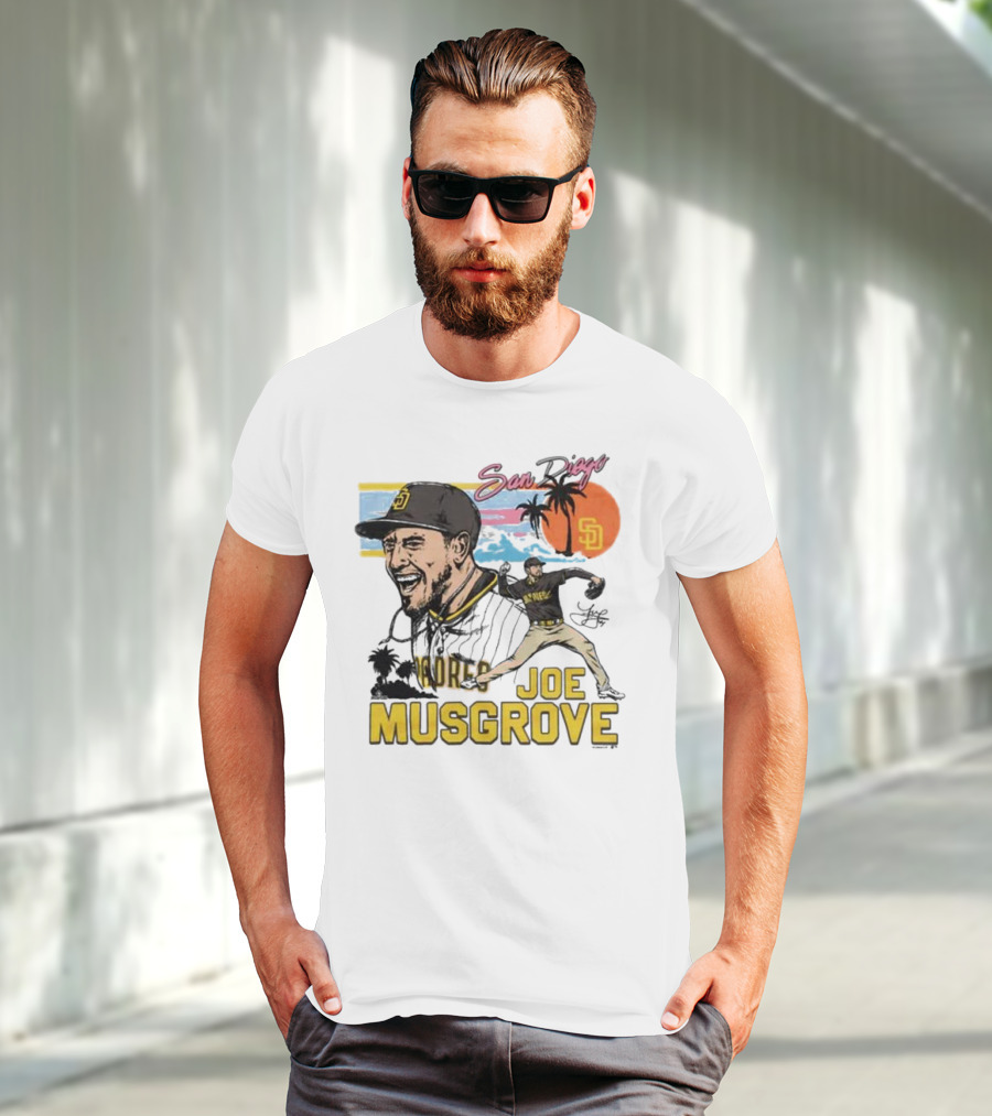 Joe Musgrove San Diego Padres Sunset Palm Trees Signature Caricature T-Shirt