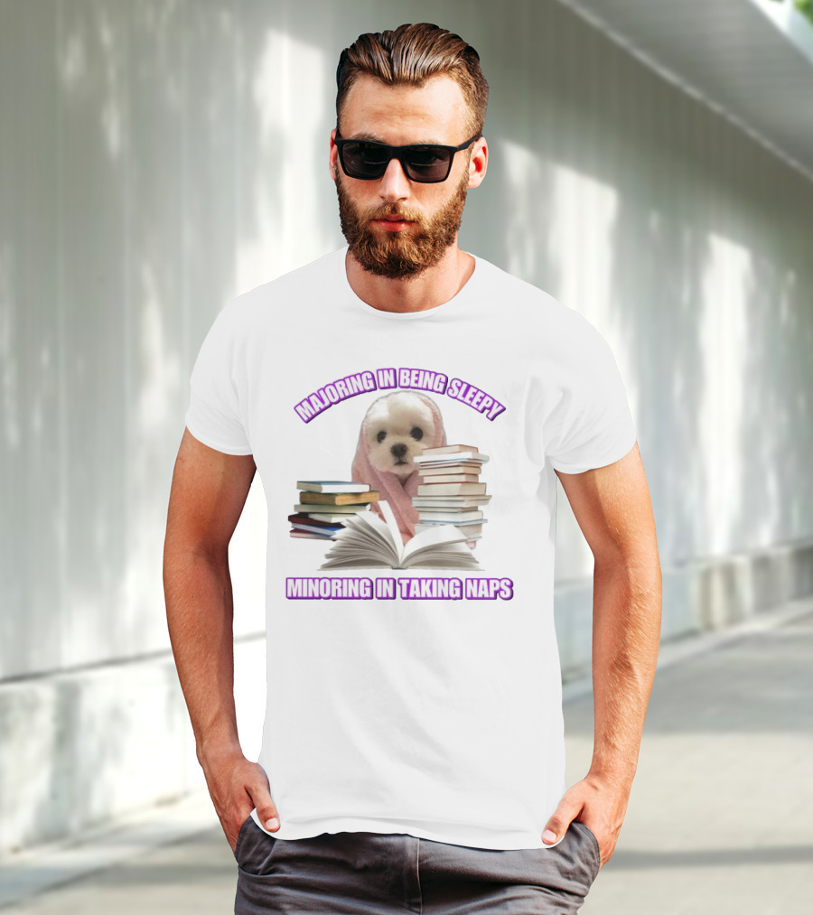 Adorable Puppy Majoring In Being Sleepy Minoring In Taking Naps Surrounded By Books T-Shirt