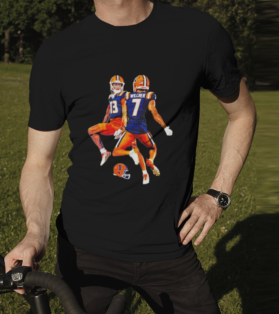 Illinois Fighting Illini Pat Bryant Kenari Wilcher Hang Time Football Jump T-Shirt