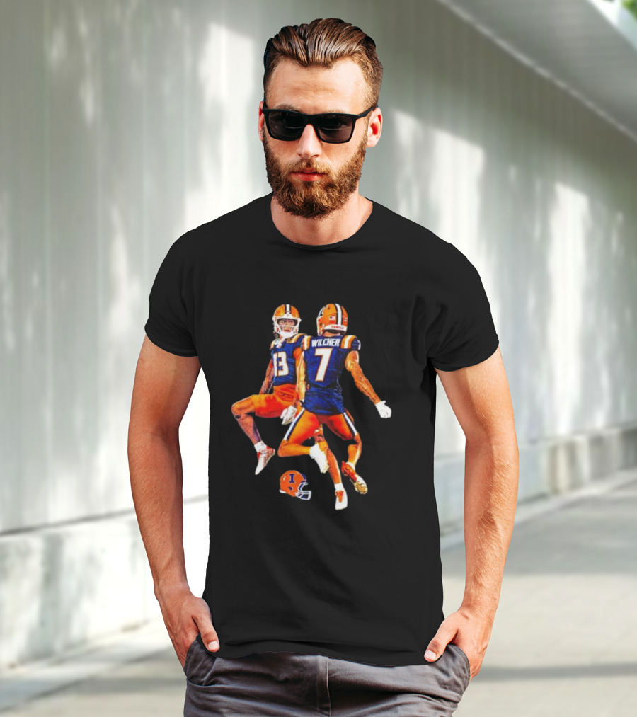 Illinois Fighting Illini Pat Bryant Kenari Wilcher Hang Time Football Jump T-Shirt
