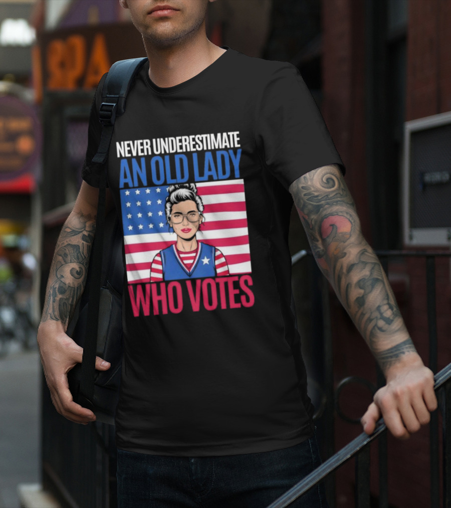 Never Underestimate An Old Lady Who Votes US Flag Iconic T-Shirt