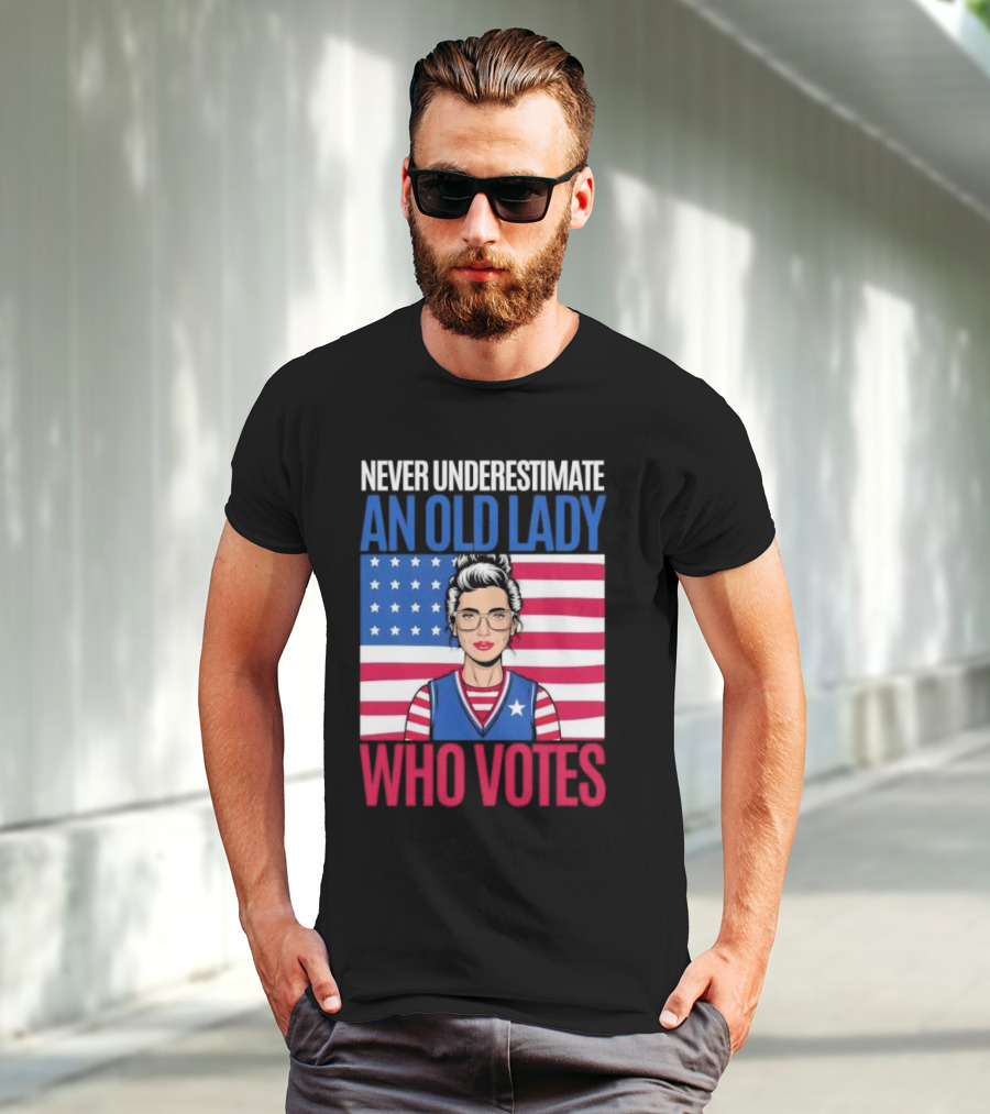 Never Underestimate An Old Lady Who Votes US Flag Iconic T-Shirt
