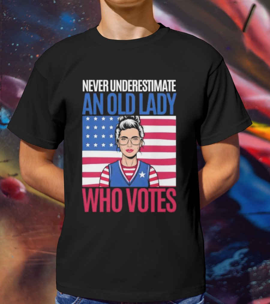 Never Underestimate An Old Lady Who Votes US Flag Iconic T-Shirt