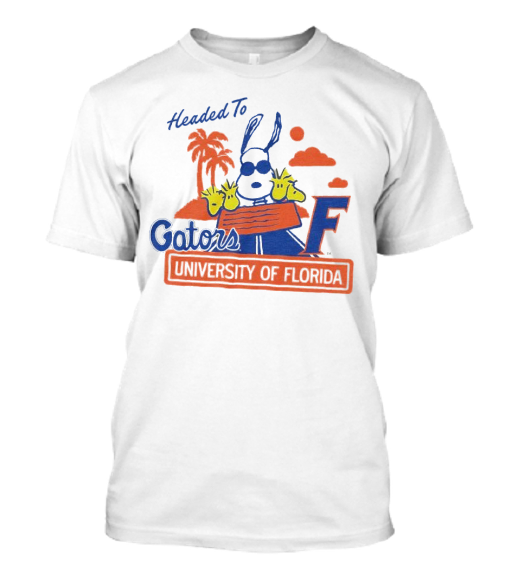 Headed To Gators University Of Florida Snoopy Woodstock Palm Trees Clouds T-Shirt
