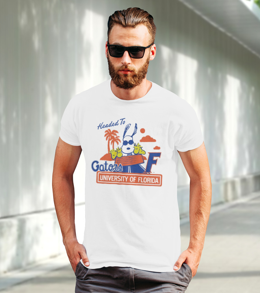 Headed To Gators University Of Florida Snoopy Woodstock Palm Trees Clouds T-Shirt