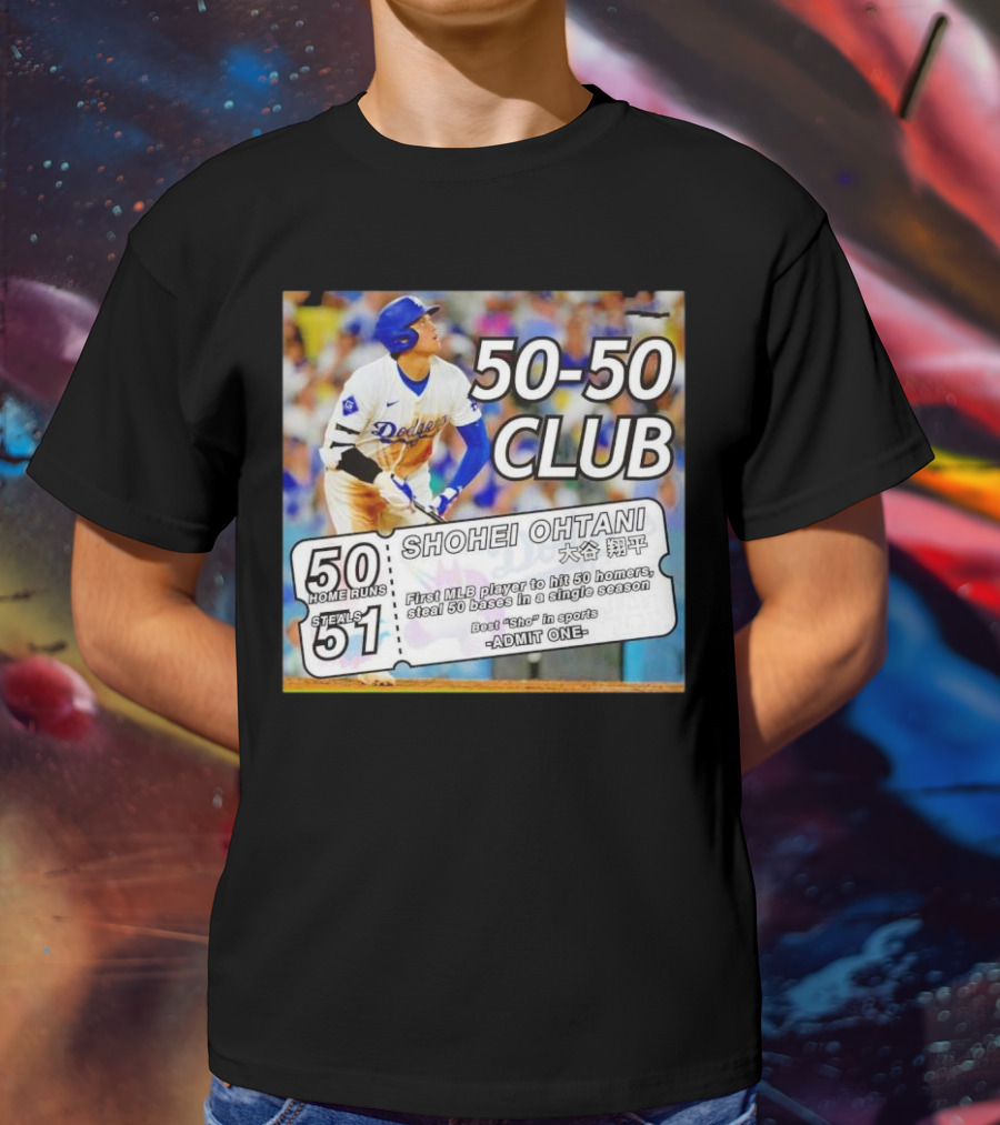 50-50 Club Shohei Ohtani First MLB Player To Hit 50 Homers Steal 50 Bases In Single Season T-Shirt